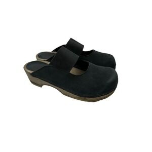 SANITA Wood Ellen Flex Clogs Black Suede‎ Slip On Wooden Platform Mule Sz 40/ 9